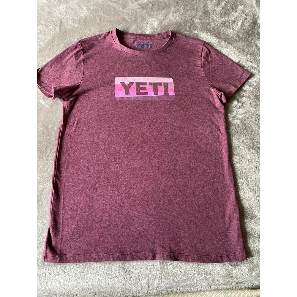 Yeti Coolers T Shirt Women Graphic Logo Tee Maroon Red Outdoor Small sku16
